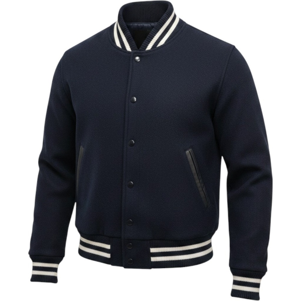 VTG Golden Bear Varsity Jacket Mens L Navy Blue Wool Leather Trim Bomber USA 90s